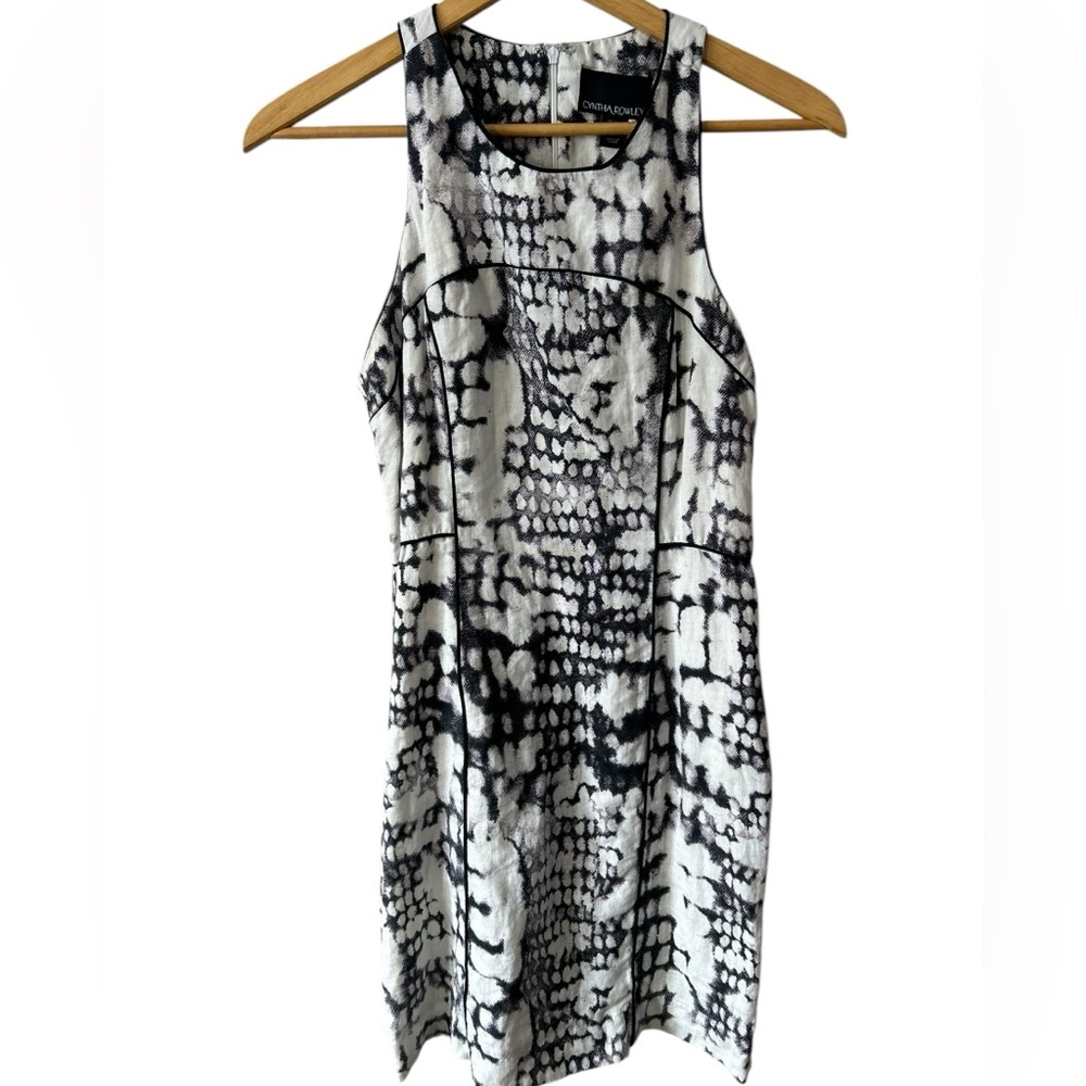 Cynthia Rowley Women’s Abstract Pattern Black White Lined Linen Dress Size 4